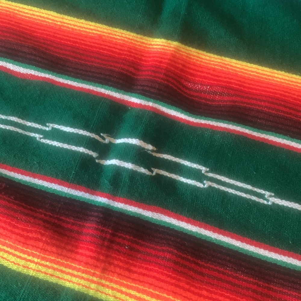 Vintage colorful cotton Mexican serape sarape salti fringed blanket - Picture 15 of 15